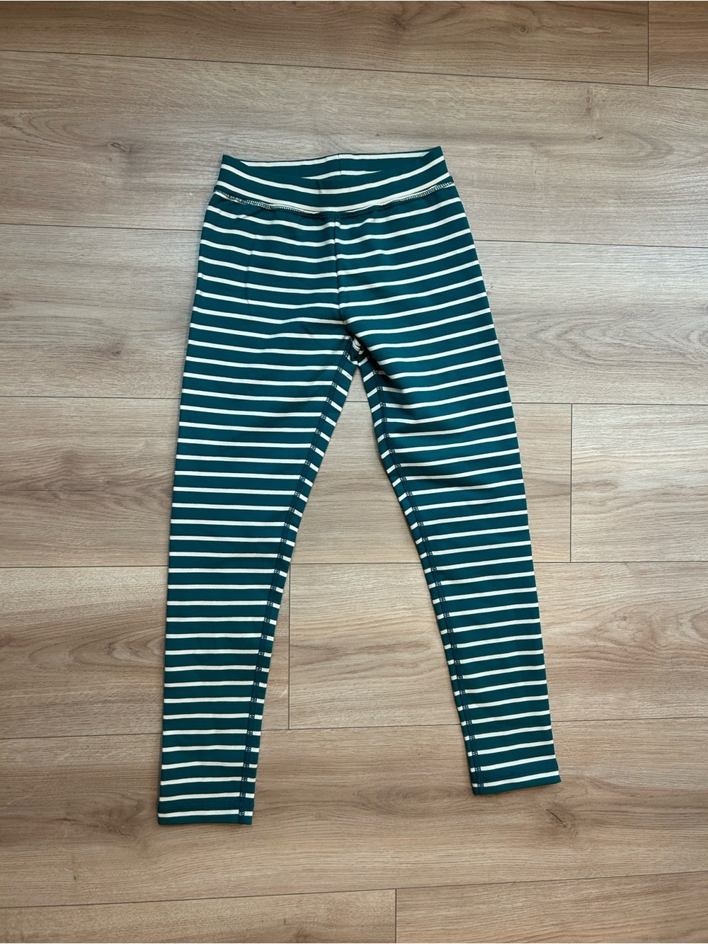 Never worn! Hanna Andersson Teal and White Striped Kids Leggings
